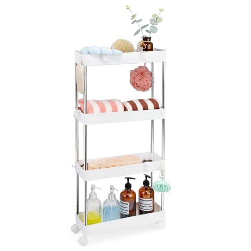 Goowin 隙間収納 12cm キャスター付きワゴン スリムラック 4段 洗面台 収納ワゴン キッ...