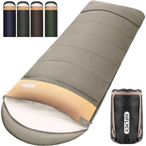 AIFLYCY 寝袋 シュラフ 封筒型 軽量 冬用 夏用足元に二重保温・230T防水オールシーズン ...