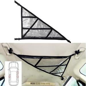 Temiry 車内天井収納 ネット 78*56cm 三角形 荷物落下防止 車用収納ネット 2層タイプ ファスナー付き ルーフネット車 収納便利｜kirelab-net