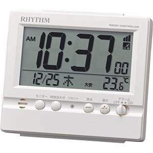 リズム(RHYTHM) 電波時計 目覚まし時計 アラーム 温度 湿度 カレンダー 白 9.1×10.5×5.2cm 8RZ201SR03｜kirelab-net