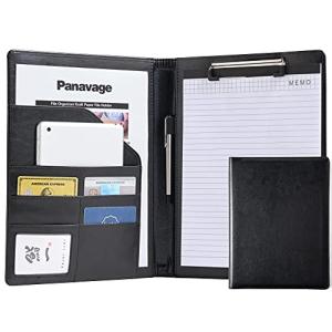 Panavage A4 クリップボード PU レザー 二つ折り ペンホルダー付き ポケット・名刺入れ・メモ帳付き (黒)｜kirelab-net