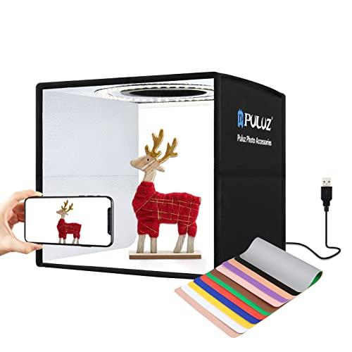 PULUZ 小型簡易スタジオ 25cm シンプルな撮影ボックス 円形led搭載 無段階調光 折り畳み...