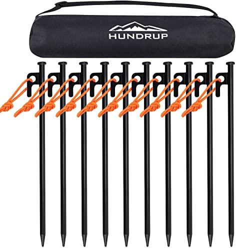 HUNDRUP強化版ペグセット 鍛造ペグ 30cm 10本セット 反射材入りロープ キャンプ ペグ ...