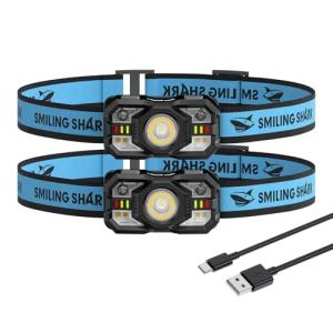 Smiling Shark 充電式 LED ヘッドライト TD-0168 集光・散光モード 2個入り高輝度アウトドアヘッドランプ USB充電 白｜ルミナスエイト ヤフー店
