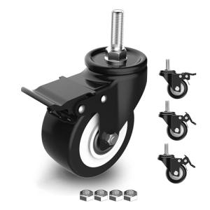 Zalslei キャスター ネジ式 自在キャスター M10 ブレーキ付き 車輪径50mm(2インチ) 耐荷重280KG 360度回転 静音 4個｜kirelab-net