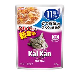 カルカン パウチ かつお節入りまぐろとささみ キャットフード 高齢猫用 70グラム (x 16) (まとめ買い)｜kirelab-net