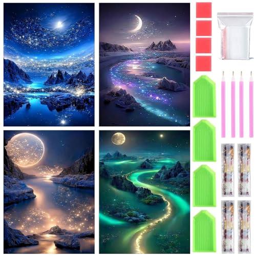 サムコス 5Dダイヤモンドアート ダイヤモンドの絵画キット 4枚セット きれい かわいい 刺しゅうキ...