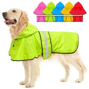 Dolitego 犬用レインコート- 防水調節な反射型犬用レインコートジャケット 小型犬中型犬大型犬 軽量 通気性 ポンチョスリッカー 帽子付｜kirelab-net