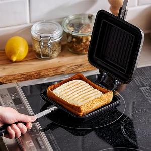 アイリスオーヤマ 具だくさん ホットサンドメーカー 直火式 ガス火専用 シングル 内側プレス お手入れ簡単 ブラック 15.9×39×4.9cm｜kirelab-net