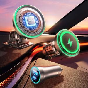LISEN qi2 充電器 15W magsafe充電器 車載 スマホホルダー 車 iPhone用ワイヤレス充電器 シガーソケット 急速充電 マ｜kirelab-net