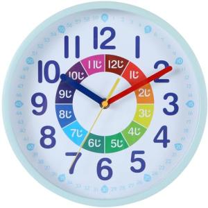 Nbdeal 知育時計 掛け時計 電波時計 連続秒針 静音 直径25cm 青色枠の白色面 DB-746｜kirelab-net