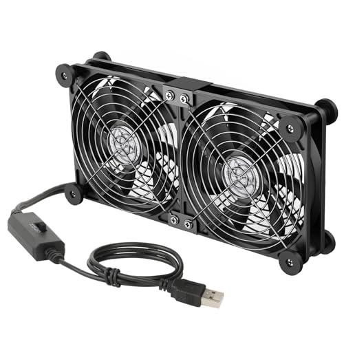 ELUTENG USBファン 14cm 2連 静音 USB 冷却ファン 防振ゴム足付き 3段階風量調...