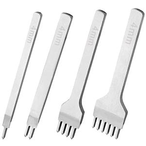 KEWAYO 4本セット 菱目打ち レザークラフト 革細工 ポンチ 穴あけ丸穴 ポンチセット間隔 4MM 目打ち 革 縫い穴 打ち具1２４６歯｜kirelab-net