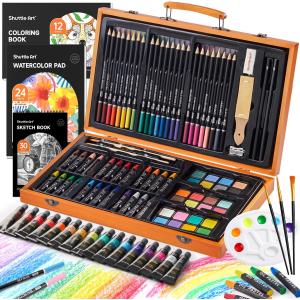 Shuttle Art お絵かきセット アートセット 画材セット 118点 色鉛筆 アクリル絵の具 固形水彩 デッサン鉛筆 パステル 塗り絵 ス｜ルミナスエイト ヤフー店