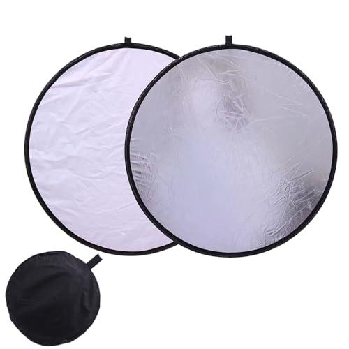 LKCCTK 丸レフ板 撮影用 反射板 補光 1枚2役 リバーシブル 撮影機材 銀＆白 直径80cm...