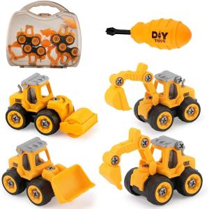 JoyGrow 車おもちゃ 組み立ておもちゃ 工事カー 建設車両 4台セット DIY知育玩具 ショベルカー 工事ごっこ遊び 砂場遊び ミニカー｜kirelab-net