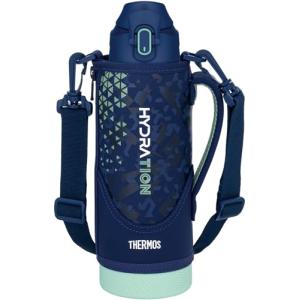 サーモス 水筒 真空断熱スポーツボトル 1L ネイビーミント 保冷専用 子供用 ポーチ付き 肩に優しいストラップ FJS-1000F NVMT｜kirelab-net