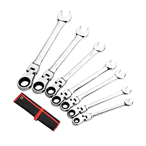 Smilerain7本組 板ラチェットレンチ コンビネーションレンチセット 角度調整 レンチセット ...