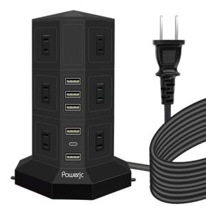 POWERJC 3層縦タワー式電源タップコンセント 12ACスマートPD 付き Type-Cポート 急速充電6USB 3m スイッチ付雷ガード｜kirelab-net