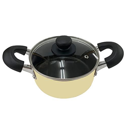 ベストコ 両手鍋 16cm ガラス蓋付 クリーム ちびパン ミニ キャセロール IH ガス火 オール...