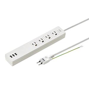 サンワサプライ USB充電機能付きタップ 3P・4個口 USB A×3ポート(合計出力3A) 裏面マグネット付き 2m TAP-F37U-2｜kirelab-net