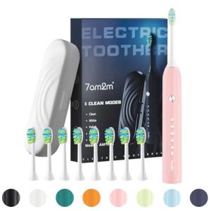 7am2m 電動歯ブラシ 超音波歯ブラシ ソニック 電動はぶらし振動 携帯トラベルケース付きと替えブラシ８本付き ５モード 電動歯ブラシ磨き 2｜kirelab-net