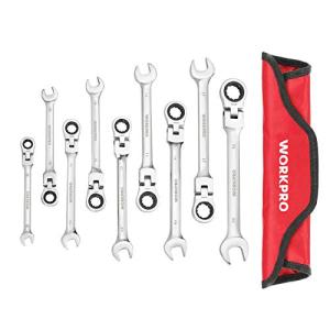 WORKPRO フレックスラチェットレンチ コンビネーションレンチ 首振り 8〜19mm 72ギア 9本組 スパナ 組み立て 自動車修理 メンテ｜kirelab-net