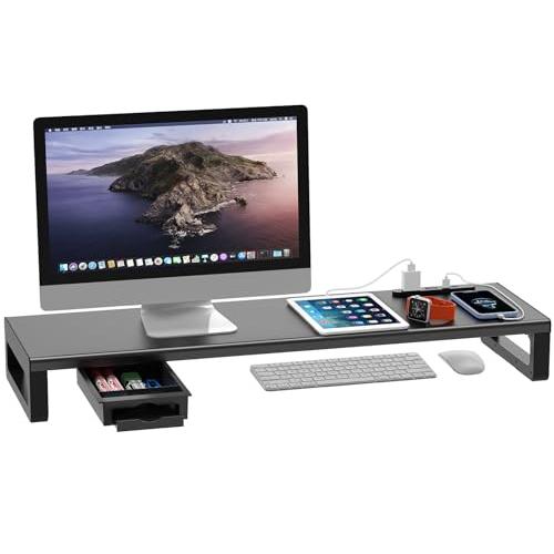 EAYHM モニタースタンド USB口/2口コンセント付き モニター台 幅80CM ディスプレイ 台...