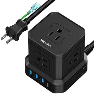 Micshion キューブ型電源タップ Type-C付 延長コード 2m 雷ガード 5個AC口（2400Ｗ) 3個USBポート 1個Type-C｜kirelab-net