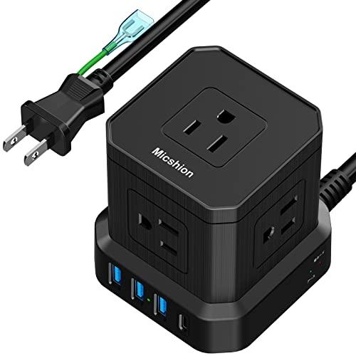 Micshion キューブ型電源タップ Type-C付 延長コード 2m 雷ガード 5個AC口（24...