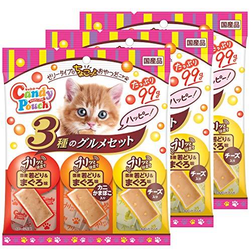 キャネット 猫用おやつ キャンディーパウチ 3種のグルメセット ハッピー 国産若どり&amp;まぐろ味、国産...
