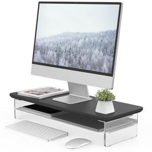 Fenge モニター台 モニタースタンド 卓上 机上台 パソコン台 PC台 机上ラック 60cm横幅 2段 木製天板 アクリル製脚 デスクトップ｜kirelab-net
