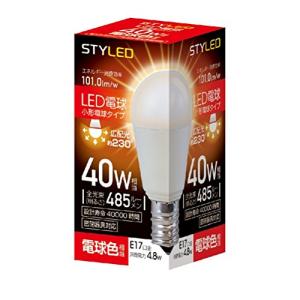 スタイルド(STYLED) LED電球 口金直径17mm 電球40W形相当 電球色 4.8W 小形電球・広配光タイプ 密閉器具対応 HA4T17｜ルミナスエイト ヤフー店