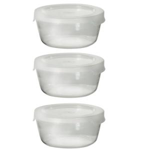 HARIO(ハリオ) 耐熱ガラス製 保存容器 丸 600mL 3個セット 電子レンジOK 食洗機OK 透明ホワイト 日本製 MST-2408-T｜kirelab-net