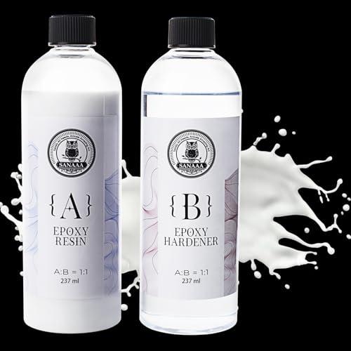 SANAAA ホワイトエポキシ樹脂474ML、高光沢エポキシ樹脂 気泡なし、工芸品、鋳造、DIY、樹...