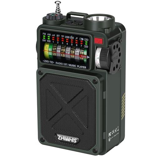 ZHIWHIS Bluetoothスピーカー 防災ラジオ FM/AM/短波/ワイドFM対応 懐中電灯...