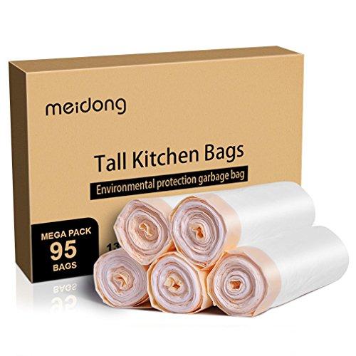 meidong ゴミ袋 13ガロン 大型 トールキッチン 引き紐 強力 多目的 ホワイト 袋 ゴミ箱
