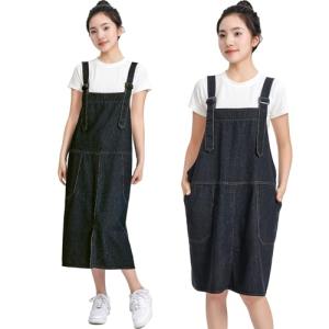 [JIAHU] エプロン 大きいサイズ ロング デニム 黒 レディース かぶるだけ おしゃれ コットン 厚手 シワ防止 耐久 ワンピース お尻が｜kirelab-net