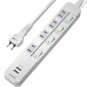 SAYBOUR USB 3.4A 付きタップ ホワイト 電源タップ 雷ガード 省エネ 個別スイッチ 4+2(AC差し込み口 +USBポート) (｜kirelab-net
