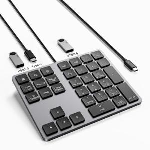 テンキー 有線 薄型 34キー mac テンキーボード Tabキー付き テンキーパンタグラフType-C ミニキーボード ハブ 2つのUSB 3｜kirelab-net