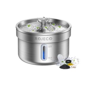 ROJECO 猫 自動給水器 ステンレス製 ペット給水器 2L循環式大容量猫/犬用水飲み器 20dB静音省エネルギー 王冠式設計 お留守番対応｜kirelab-net