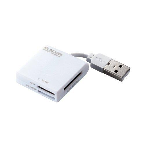 メール便発送 エレコム カードリーダライタ USB2.0対応 ケーブル固定 SD+MS対応 ホワイト...