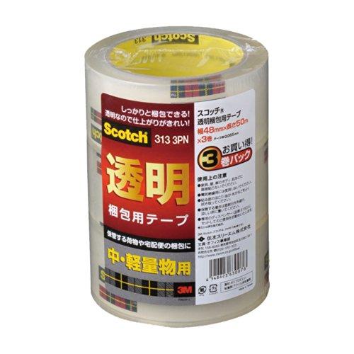 （まとめ買い）スリーエム スコッチ透明梱包用テープ313 3巻 313 3PN 00284884 〔...