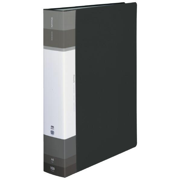 （まとめ買い）コクヨ クリヤーブック Glassele 固定式 A4 100ポケット ブラック ラ-...