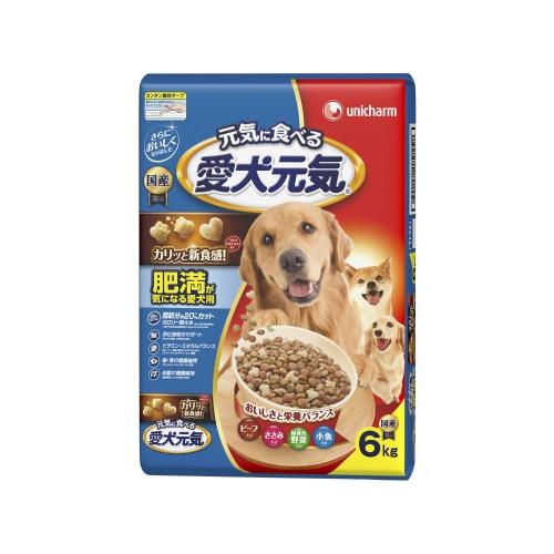 （まとめ買い）愛犬元気 肥満が気になる愛犬用 ビーフ・ささみ・緑黄色野菜・小魚入り 6kg ドッグフ...