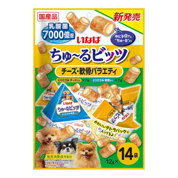 （まとめ買い）いなばペットフード いなば ちゅ〜るビッツ チーズ・軟骨バラエティ 12g×14袋 犬...