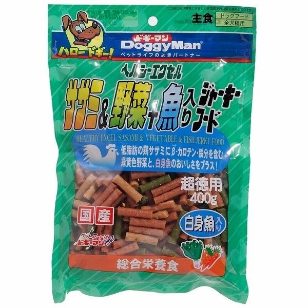 ドギーマン ヘルシーエクセル ササミ&amp;野菜+魚入りジャーキーフード 400g 犬用