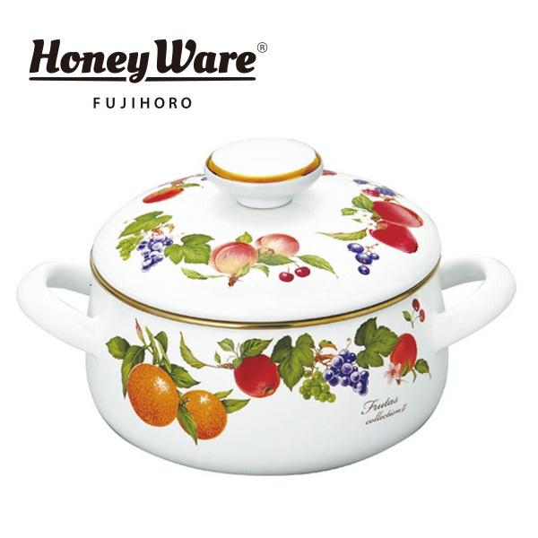 富士ホーロー 公認商品 両手鍋 18cm フルーツ柄 キャセロール ih IH対応 上品 おしゃれ ...