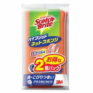 スリーエムジャパン スコッチ・ブライト ハイブリッドネットスポンジ オレンジ 2個入｜kirindo