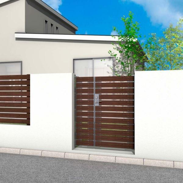 タカショー 門扉 ユニットプラス こだわり板100幅 片開き W1100×H1400 レバーハンドル...